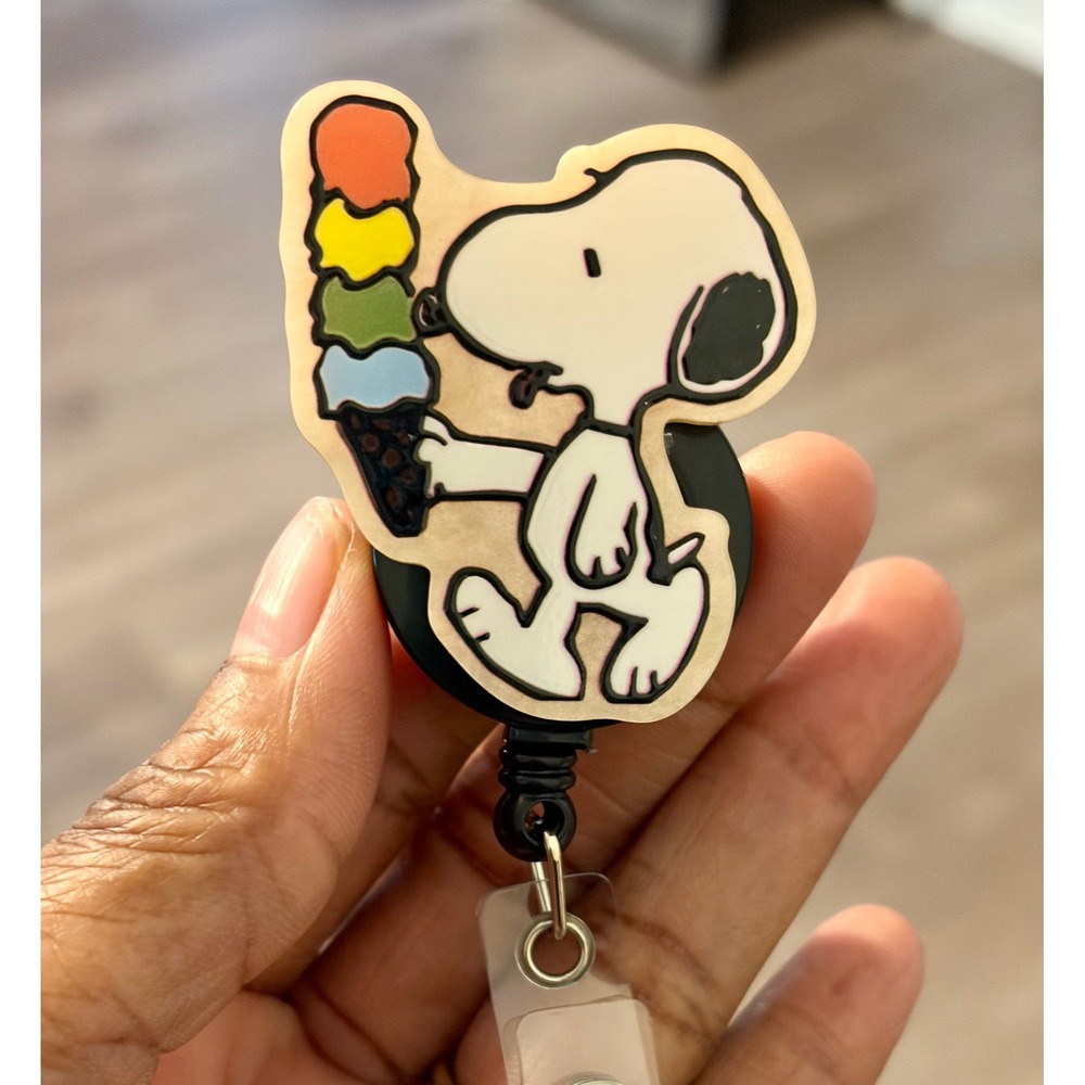 Snoopy Peanuts Retractable Badge Reel ID Holder Ice Cream Cone Nurse Teacher